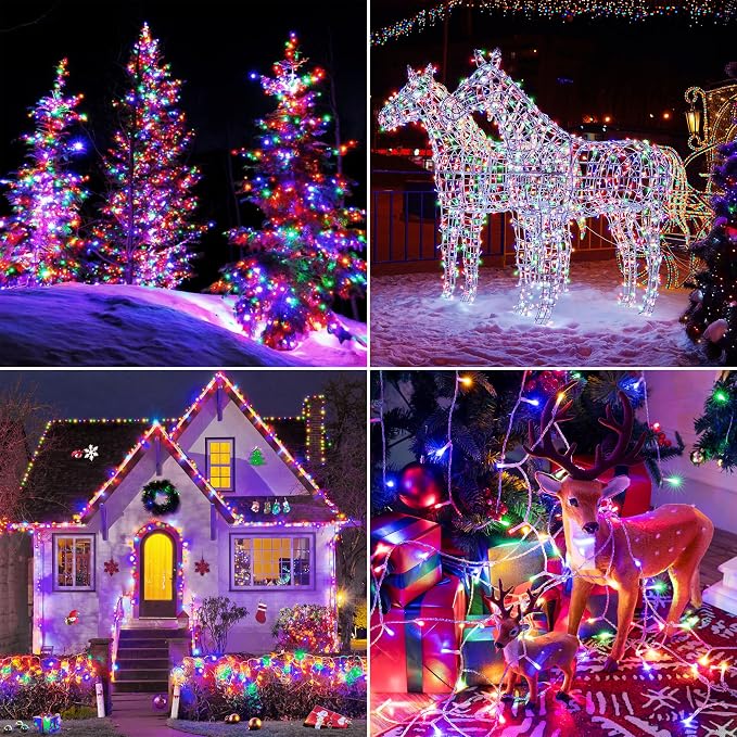 328FT 1000 LED Christmas Lights Outdoor Waterproof, Timer & Memory Function, 8 Modes Multicolor String Lights Plug in Twinkle Lights for Xmas Tree Holiday Garden Indoor Party Decor