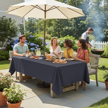 LUSHVIDA Rectangle Outdoor Tablecloth with Umbrella Hole and Zipper, 60x102 Inch Grey, Washable Waterproof Table Cloth Spill Proof Wrinkle Free Table Cover for Patio Spring Summer Picnic BBQS