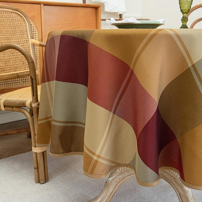 60" Round Polyester Plaid Tablecloth for Thanksgiving, Fall Table Cover Spillproof & Dust-Proof - Ideal for Indoor & Outdoor Use