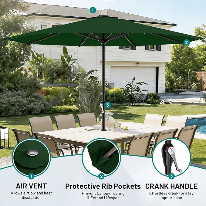 AreShark 12 FT Patio Umbrella for Outdoor, Outdoor Table Umbrella with Crank, Outdoor Patio Umbrellas with 8 Sturdy Ribs, Patio Umbrellas for Market, Garden, Pool (Dark Green)