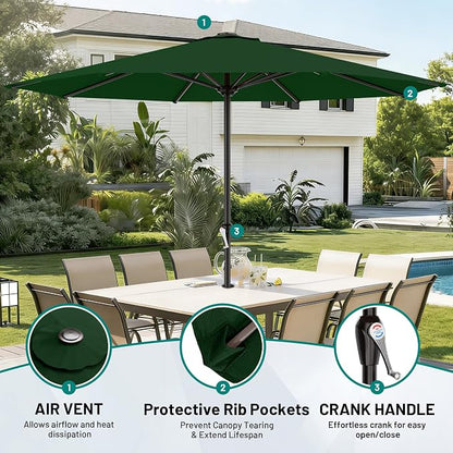 AreShark 12 FT Patio Umbrella for Outdoor, Outdoor Table Umbrella with Crank, Outdoor Patio Umbrellas with 8 Sturdy Ribs, Patio Umbrellas for Market, Garden, Pool (Dark Green)