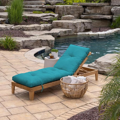 Arden Outdoor Plush Modern Tufted Chaise Cushion, 76 x 22, Rain-Proof, Fade Resistant, Tufted Cushion for Chaise Lounger Lake Blue Leala | Plush Comfort, Modern Tuft, Lounge Cushion, Rain-Proof, Fade Resistant, Mold and Mildew Resistant
