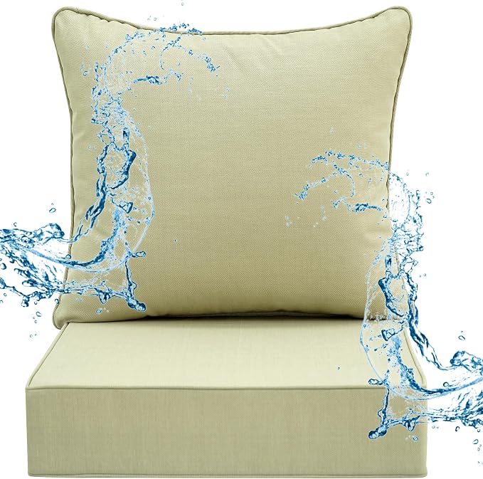 Deep Seat Patio Cushions Set 22 x 22 Inch,Olefin Fabric Outdoor Seat Cushion,Patio Furniture Cushions with Removable Cover,Rain-Proof and Fade Resistant Deep Seat Bottom & Back Cushion,1set