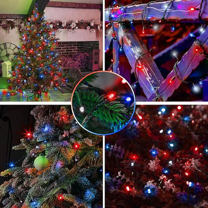 kemooie 4th of July Patriotic Decoration, 500 LED Red White and Blue Lights with 8 Modes, Outdoor Waterproof String Lights for Fourth of July, Memorial Day, Independence Day Decor