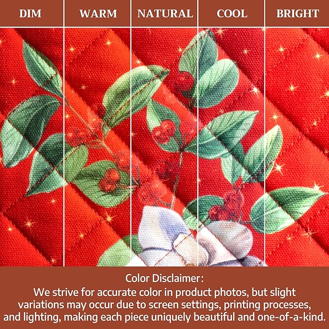 Maison d' Hermine 100% Cotton Oven Mitt & Pot Holder Set (7.5"x13" & 8"x8") Heat Resistant BBQ Cooking Gloves with Loop for Thanksgiving Christmas Decorations Handling Hot Pans (Noel)