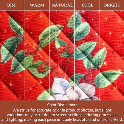 Maison d' Hermine 100% Cotton Oven Mitt & Pot Holder Set (7.5"x13" & 8"x8") Heat Resistant BBQ Cooking Gloves with Loop for Thanksgiving Christmas Decorations Handling Hot Pans (Noel)