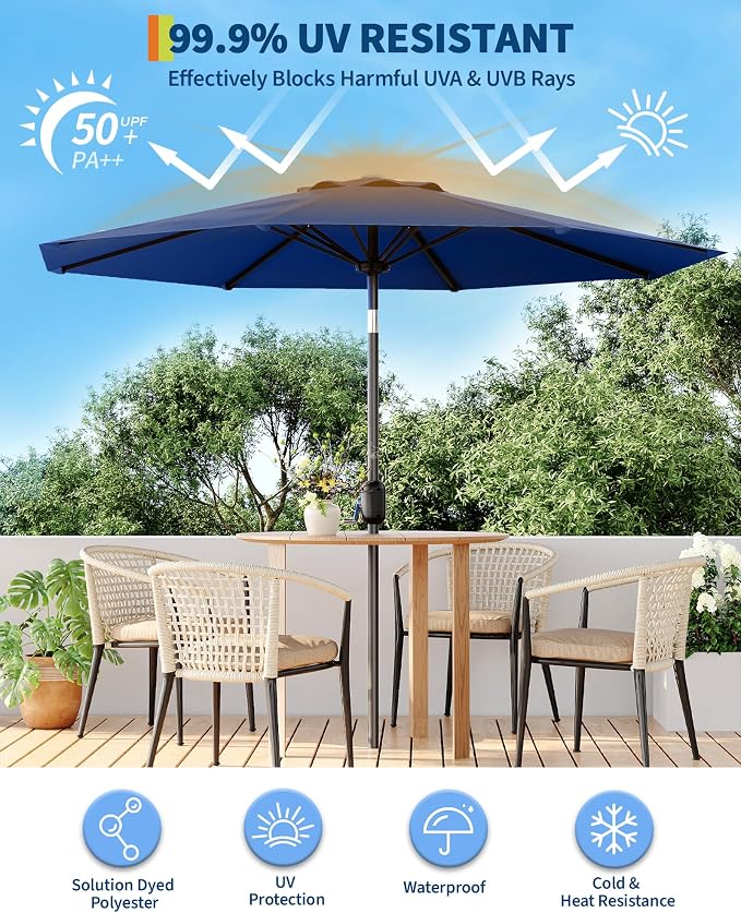 GarveeLife 9 ft Patio Umbrella, Outdoor Table Market Umbrella