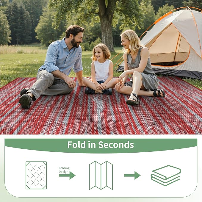 GENIMO Outdoor Rug, Waterproof Plastic Rugs for Patio, 6'x9' Crimson Grey | Outside Larger Modern Carpet Mat for Porch Decor, Deck, Balcony, Camping, RV, Backyard, Picnic, Beach, Reversible, Foldable