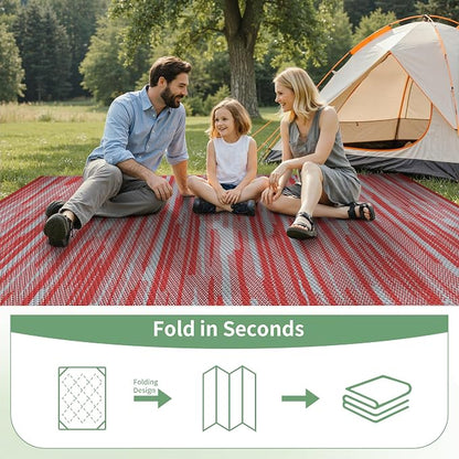 GENIMO Outdoor Rug, Waterproof Plastic Rugs for Patio, 6'x9' Crimson Grey | Outside Larger Modern Carpet Mat for Porch Decor, Deck, Balcony, Camping, RV, Backyard, Picnic, Beach, Reversible, Foldable