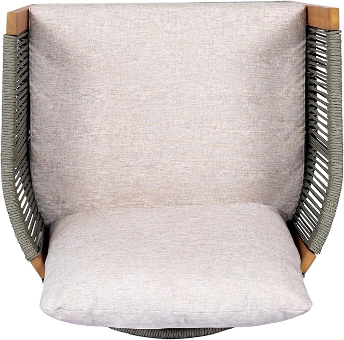 Christopher Knight Home Kato Outdoor Metal & Acacia Wood Frame Swivel Accent Chair with Removable Cushion, 360° Rotating Patio Armchair with Rope Accent, Outdoor Swivel Chair for Garden, Light Grey