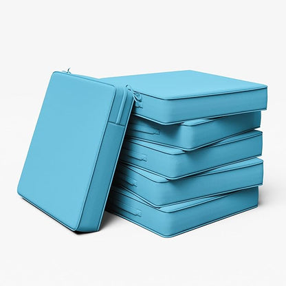 Outdoor Chair Cushion 22 x 22 x 4 Inches Patio Furniture Outdoor Waterproof Seat Cushion, Patio Chair Cushion with Handles and Ties, Square Dining Chair Cushion Set of 6, Lake Blue