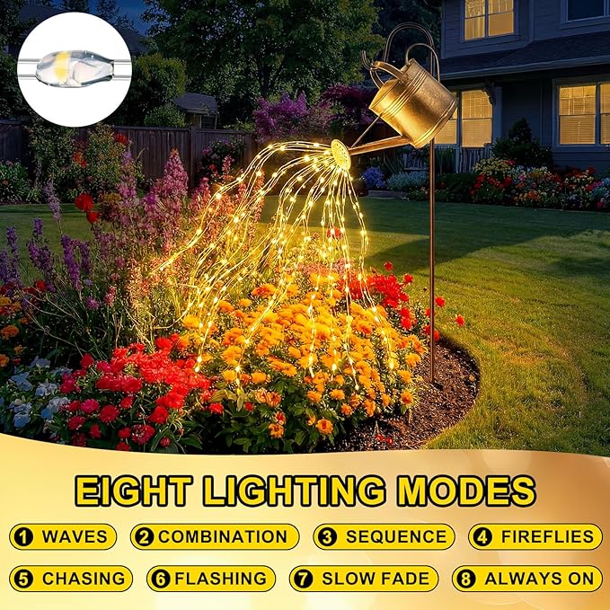 12 Pack Solar Waterfall Fairy Bunch Lights Outdoor Waterproof 9 Strand 180LEDs 8 Modes Watering Can Light (No Can) Firefly Bunch Lights for Patio Yard Garden Decorations (Warm)