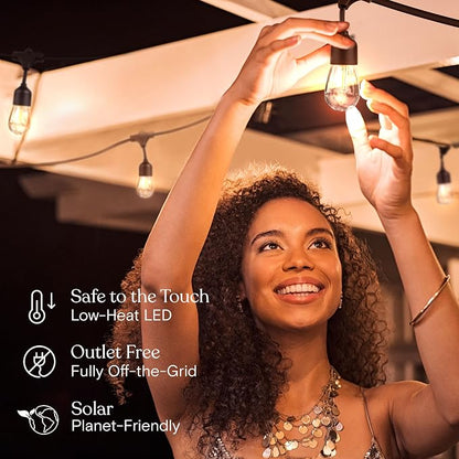 Brightech Ambience Pro Super Bright Solar - 48 Ft Remote Control Outdoor String Lights with Shatterproof Commercial Grade LED S14 Edison Bulbs, Waterproof Patio Light for Deck, 4W Soft White, 15 Bulbs