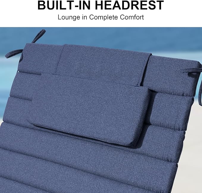 Crestlive Products Chaise Lounge Cushion Outdoor Set of 2, Foldable Waterproof Pool Lounge Chair Cushions with Straps, Lounger Cushions for Outdoor Furniture, 71''Lx21''W (Sky Blue)