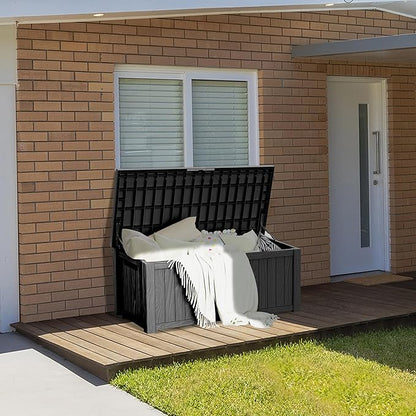 Outdoor Storage Box, 150 Gallon Resin Deck Box Waterproof for Patio Furniture, Garden Tools and Pool Accessories, Lockable UV-Resistant Storage Bin Bench Cabinet for Outside, Black