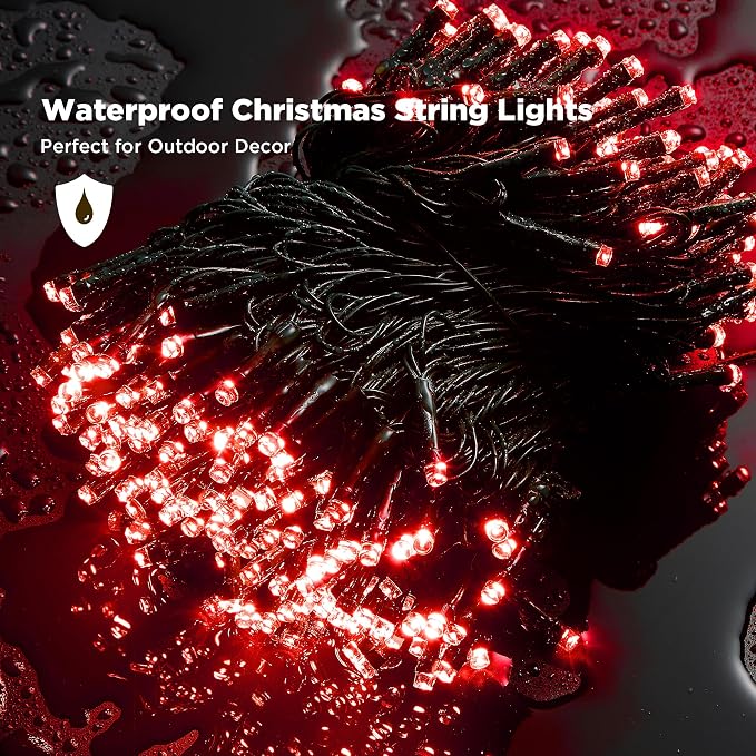 WBao Christmas Lights Indoor Outdoor 300LED 108ft, Super Bright LED Christmas String Lights with UL Certified, 8 Light Modes, Timer, Connectable & Waterproof for Trees, Patio, Xmas Party Decor, Red