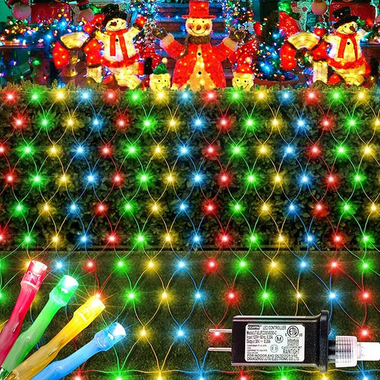 HEYFUNi Net Mesh String Lights, 360LED Multicolor Light Bulbs, 8 Lighting Modes, for Indoor Outdoor, Curtain, Christmas Tree, Bush, Party, Wedding, Fairy, Wall Decor (13 ft x 5 ft,Multicolor)