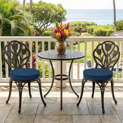 Outdoor Round Chair Cushions 18 Inch, Set of 2, Navy Blue | Fade-Resistant, Water-Resistant, Bistro Chair Seat Pads for Porch Garden Balcony Patio Furniture Stools, Non-Slip Bottom