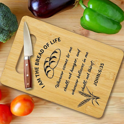 Christian Bamboo Cutting Board-I am the Bread of Life, Charcuterie Board for Kitchen decor, Christian Religious Gifts for Couple Neighbor Family Friends -14
