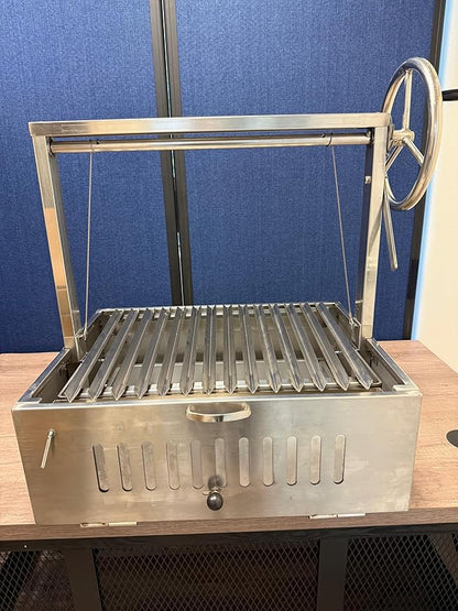 Santa Maria Grill Built in BBQ Cooking Grill -Argentine Barbecue V grate adjustable height- Tabletop model 28 &1/2 by 22 inch