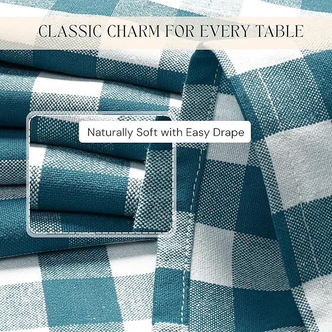 Gingham Buffalo Check 52"x70" Tablecloth 100% Cotton Washable Rustic Rectangle Table Cover Decorative for Gifts, Dining, BBQ, Buffet Parties & Camping - Teal