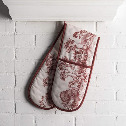 Maison d' Hermine Double Oven Mitts 100% Cotton Double Oven Glove (7"x35") | Heat Resistant BBQ Cooking Gloves with Loop Baking Kitchen Home Hotel Farmhouse Thanksgiving Christmas - Holy Jouy - Red