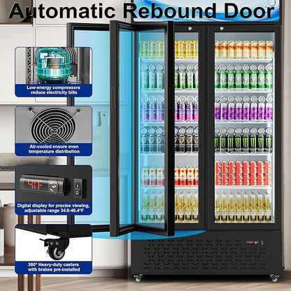 Beverage Cooler Commercial Refrigerator 40.3 Cu.Ft. Glass Door Display Refrigerator with LED Light, Shelves, Display 10 Commercial Beverage Refrigeratorfor Restaurant Cafe Bar Store (40.3 Cu.Ft.)