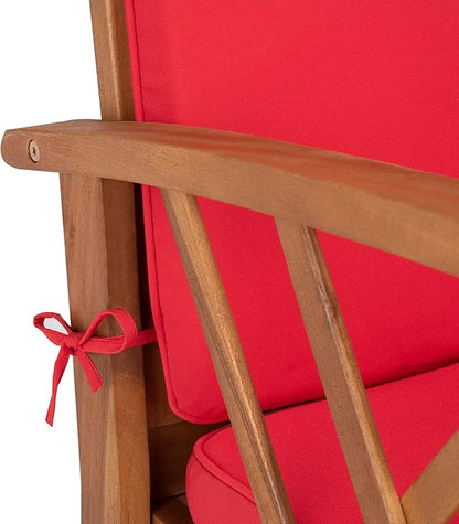 SAFAVIEH Outdoor - Fontana 4-Piece Conversation Set - Brown & Red - Solid Wood - Double-X Motif with Cushions - Ideal for Patio, Deck, Porch, Backyard (PAT7008R)