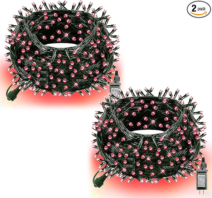 Dazzle Bright Christmas String Lights, 132FT 400 LED Connectable Green Wire 8 Modes String Lights, Waterproof Christmas Lights for Indoor Outdoor Patio Party Wedding Decorations, Red