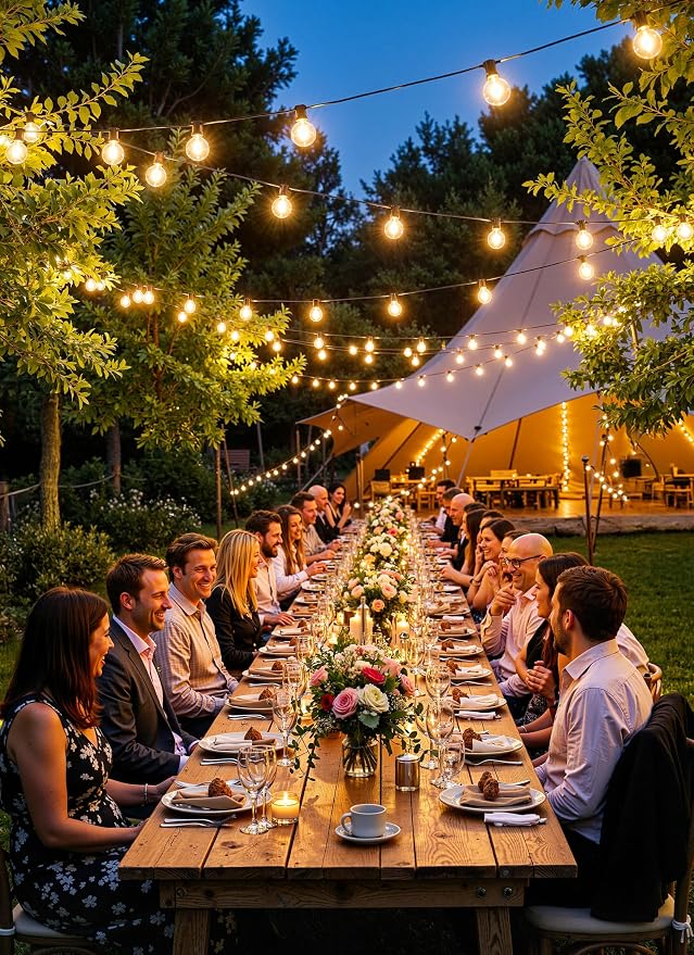 Brightown Outdoor String Lights, 100FT Shatterproof LED Patio Lights with 46 Dimmable Plastic G40 Bulbs, 2700K Waterproof Connectable Hanging String for Backyard, Cafe, Porch, Deck, Home Decor