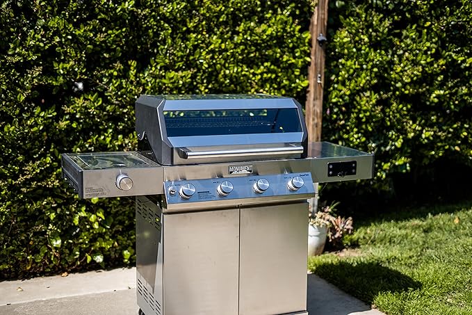 Monument Grills Denali Series, 4-Burner Liquid Propane Gas Smart bbq Grill Denali 425 with Stainless Steel Rotisserie Kit(2 Items)