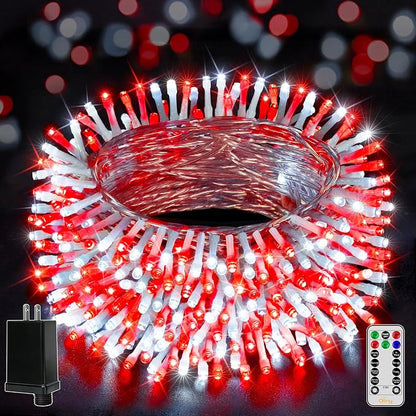 Ollny Christmas Lights Outdoor 800LED 262FT, Red and White Plug in Fairy Lights with Remote, 8 Modes Waterproof Timers Dimmable LED String Lights for Indoor House Outside Bedroom Patio Balcony