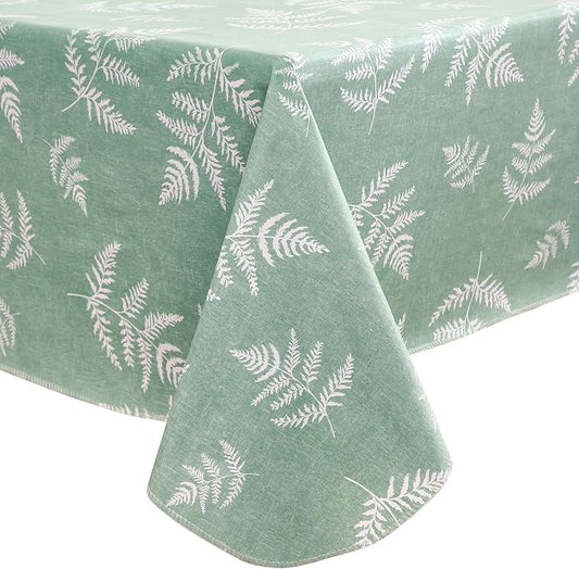 Heavy Duty Vinyl Tablecloth with Flannel Backing Waterproof Oil-Proof Plastic Table Cloth Stain-Resistant Wipeable Rectangle or Square Table Cover for Indoor and Outdoor (Mint Leaf, 54X54 Inch)