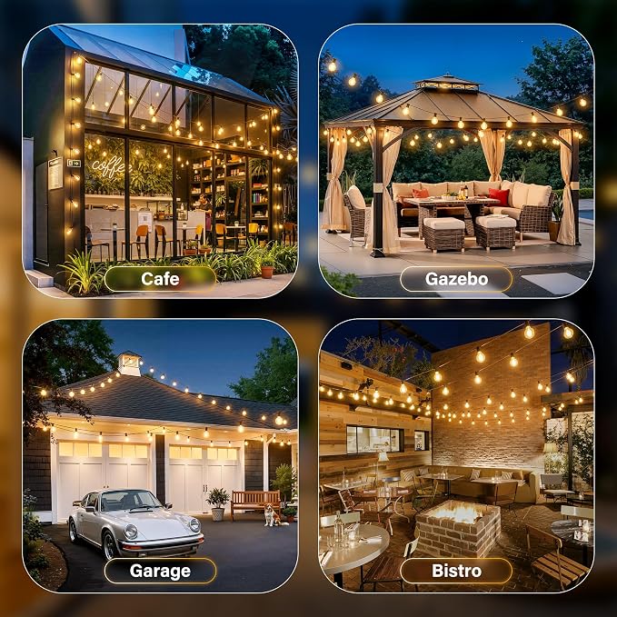 100FT Outdoor String Lights with Remote, Waterproof Connectable Dimmable G40 Patio Lights with 40+2 Shatterproof Edison LED Bulbs Plug in, Hanging Light for Outside Backyard Deck Garage Decor