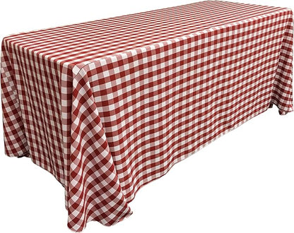 LA Linen TCcheck90x132-RedK98 Polyester Gingham Checkered Rectangular Tablecloth, White & Red - 90 x 132 in.