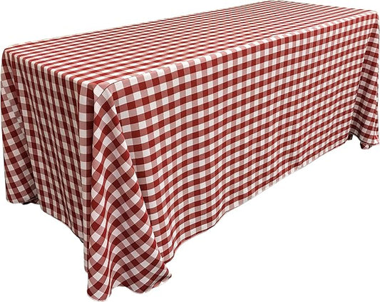 LA Linen TCcheck90x132-RedK98 Polyester Gingham Checkered Rectangular Tablecloth, White & Red - 90 x 132 in.