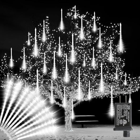 LAMPHOME Christmas Lights Outdoor,12-inch LED Meteor Shower Icicle Lights, 10 Tubes 240 LED String Lights. Waterproof Plug, Shower Rain for Xmas Tree Yard House Decor Cool White