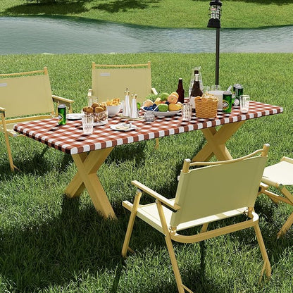 Smiry Picnic Table Cloth 2 Pack, Waterproof Elastic Fitted Tablecloths for 8FT Rectangle Tables, Washable Polyester Buffalo Plaid Tablecloth for Camping, Dining & Outdoor (Rust & White, 30" x 96")