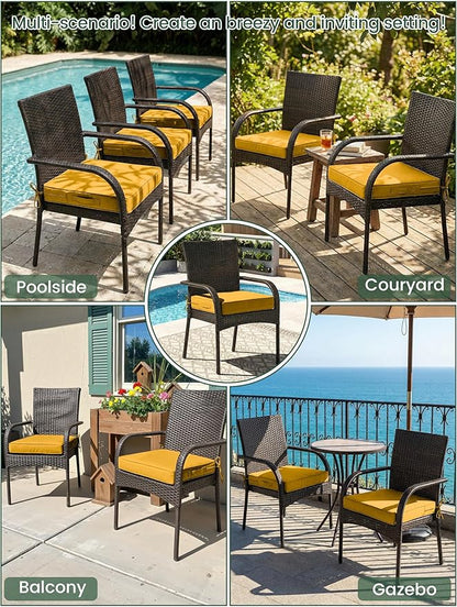 Outdoor Chair Cushion 19 x 19 x 4 Inches Patio Furniture Outdoor Waterproof Seat Cushion, Patio Chair Cushion with Handles and Ties, Square Dining Chair Cushion Set of 2, Yellow