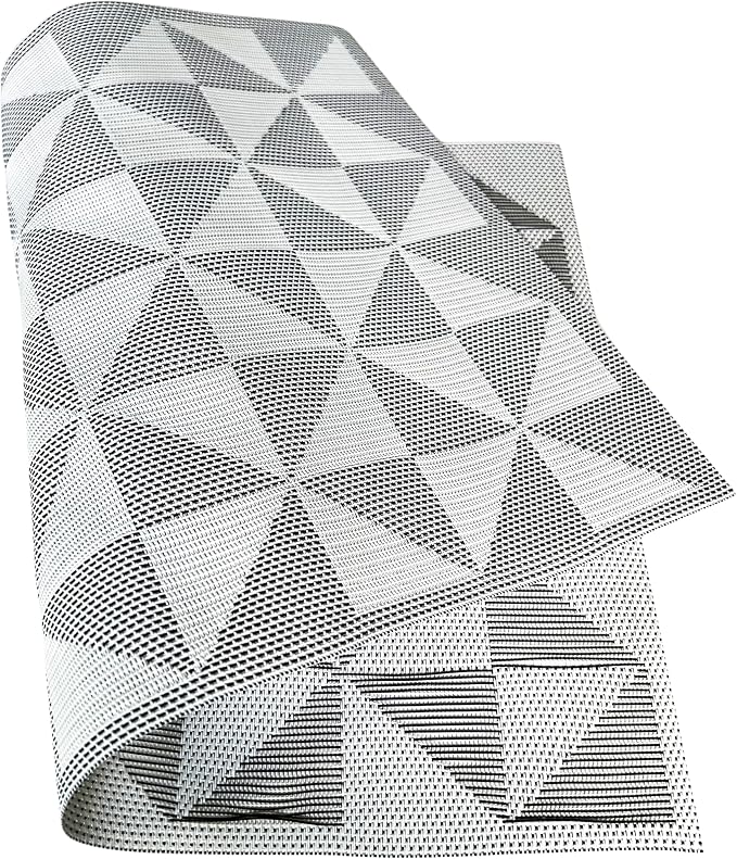Placemat,Blending Color Durable Woven Vinyl Placemat Washable Heat-Resistant Anti-Skid Kitchen Dining Table Mats (Set of 8, White Black)
