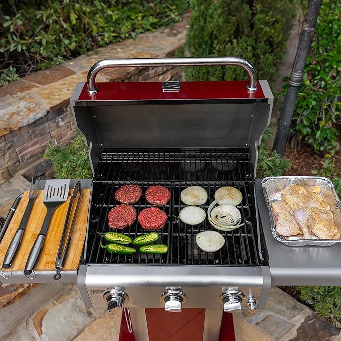 Kenmore 3-Pc BBQ Grill Tool Set, Stainless Steel Grilling Tools for Outdoor Gas Grill, Includes Tongs, Fork, and Spatula, Essential BBQ Grill Tools for Gas Propane Grill and Outdoor Grilling