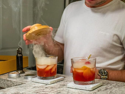 NOBLESIP® Wood Chips for Cocktail and Food Smokers. Set of 4 Selected Natural Flavors: Apple, Cherry, Pecan, Oak. Smoke Whiskey, Bourbon, Old Fashioned, Meats and Cheese. Smokes 200+ Drinks.