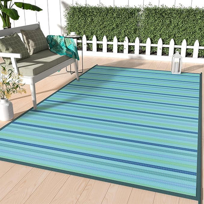 GENIMO Outdoor Rug, Waterproof Plastic Rugs for Patio, 6'x9' Light Blue | Outside Larger Modern Carpet Mat for Porch Decor, Deck, Balcony, Camping, RV, Backyard, Picnic, Beach, Reversible, Foldable