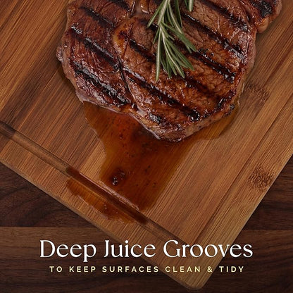 Deer & Oak Large Carbonized Cutting Board 15" x 9.8" x 0.8", Pre-Oiled Bamboo Wooden Cutting Board for Carving Meat, Fish, Vegetables, Fruits, Cheese, and Bread