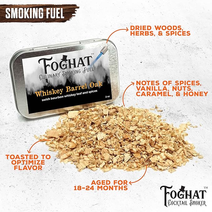 THOUSAND OAKS BARREL Foghat Cocktail Smoking Kit - Bourbon Barrel Oak Fuel Wood Shavings & Smoking Torch & Butane | Infuse Cocktails, Whiskey, Cheese & Meats