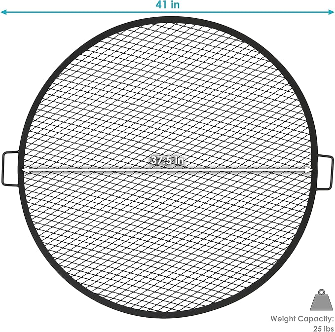 Sunnydaze X-Marks Outdoor Fire Pit Grill Grate for Cooking - Round Fire Pit Grate - Steel Campfire BBQ Grill with Handles - 37.5-Inch
