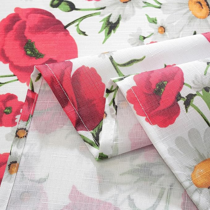 SASTYBALE Spring Summer Tablecloth, Red Floral, 60 x 102 Inches | Reusable, Wrinkle Resistant, Washable ,Texture Fabric Polyester, Indoor & Outdoor, Picnic, Patio, Fits 8-10 Seats