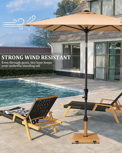 45lbs Patio Umbrella Base with Wheels, Heavy Duty Fringe Umbrella Stand Pre-Filled Concrete, No Sand/Water Needed, Fits 6-12ft Umbrella, Wind-Resistant for Deck, Poolside, Balcony