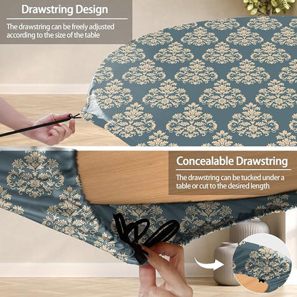 opstellen Fitted Round Tablecloth Waterproof Table Cloth Vinyl Indoor Outdoor Circle Cover for 36-44" Tables Dining Kitchen Apartment Home Party Gear Gifts Summer Fall Patio Picnic Camping Essentials