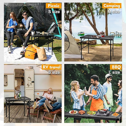GREGIN Camping Table with Mesh Desktop, Lightweight & Portable Folding Grill Table, Height Adjustable Metal Outdoor Table for Camp, Cooking, BBQ, RV, Picnic-4 FT Black